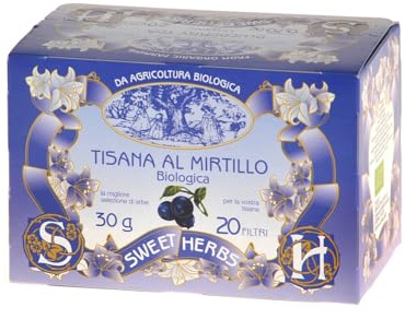 Sweet Herbs® | Tisana al Mirtillo Nero | Infuso Biologico Antiossidante e Drenante al Mirtillo - 20 Filtri in Singole Bustine (30 Gr)