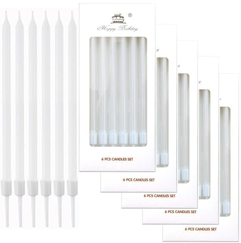 36 Pezzi Candele Compleanno, Candeline Compleanno Lunghe con Supporto, Per Anniversario, Decorazioni Torta Compleanno, Baby Shower, Festa Delle Ragazze (Bianco)
