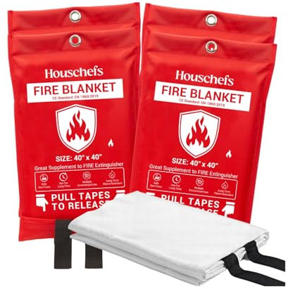Houschefs Manta de emergencia contra incendios para el hogar y la cocina, paquete de 2, manta de extinción de incendios para seguridad en el hogar, manta ignífuga de 40 x 40 pulgadas para parrilla,