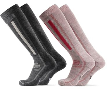 DANISH ENDURANCE Chaussettes de Ski en Laine Mérinos, Multicolore (1xGris Foncé/Gris Clair, 1xGris Clair/Rose), 39-42