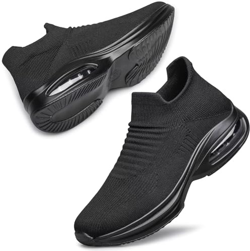 ADQ Women Slip On Trainers Ladies Trainers Barefoot Shoes Walking Sneakers Lightweight Mesh Breathable with Air Cushion for Gym Jogging All Black