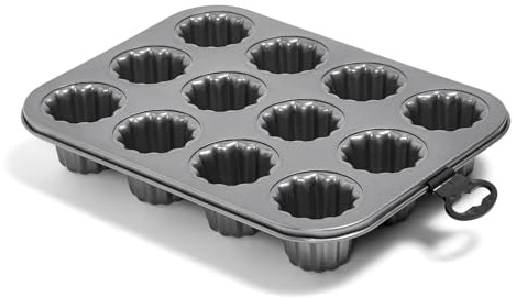 ROSSETTO Moule à Cannelés 12 Cavités en Acier Carbone – Moule à Gâteau Antiadhésif pour Four, Moule à Pâtisserie Résistant, Gris