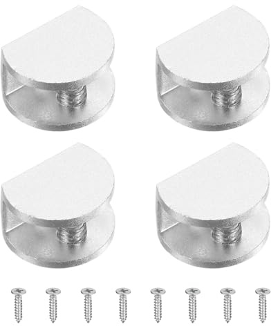 sourcing map 4 clip di fissaggio per vetro, per staffe di fissaggio a specchio in vetro semicerchio da 6-8 mm, morsetto a clip in lega di alluminio con viti per vetrina/legno, tonalità argento