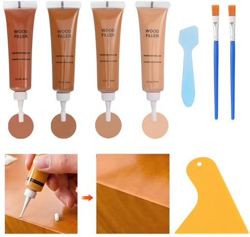 Brown Wood Filler Kit,4 Color Woods Repair Kit,Scratch Cover for Woods, Repair Cracks, Stains,Hole for Laminate Floor Door Table Cabinet, Restore a Finish for Wood,Brown Walnut,Beech,Light Begoni
