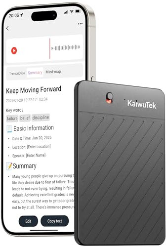 KaiwuTek Grabadora de Voz con IA para Llamadas Teléfono Móvil, Transcripción a Texto sin Necesidad de Suscripción y con Precisión Casi Humana, para Reuniones, Clases, Entrevistas y Traducciones