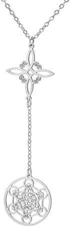 TEAMER Metatron - Collana con ciondolo a forma di cubo con nodo da strega, doppio amuleto, in acciaio inox, stile vintage, gioiello da donna