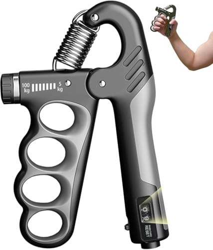 Ejercitador de manos con contador 5‑100 kg, hand grip 100kg ajustable para fuerza de agarre manos, antebrazo ejercitar, entrenador de antebrazo ergonómico antideslizante acero inoxidable