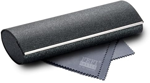 FEFI Brillenetui Hardcase - Leder-Look oder samtig glänzend, mit Chrome-Metall Leiste, inkl. Mikrofasertuch - Hartschale Magnetverschluss Brillenetui Damen Unisex