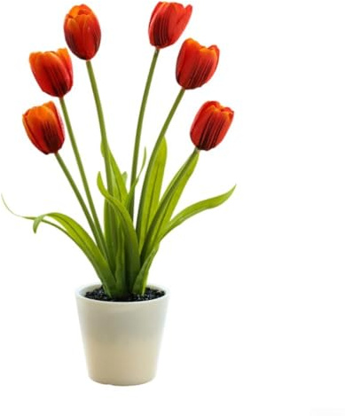 Elegante tulipano in seta piante in vaso per matrimoni e feste, fiori decorativi per casa e ufficio (rosso)