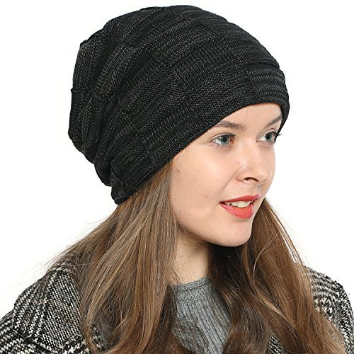 DonDon Mütze Damen Wintermütze Slouch Beanie Strickmütze mit warmen Fleece Innenfutter schwarz grau