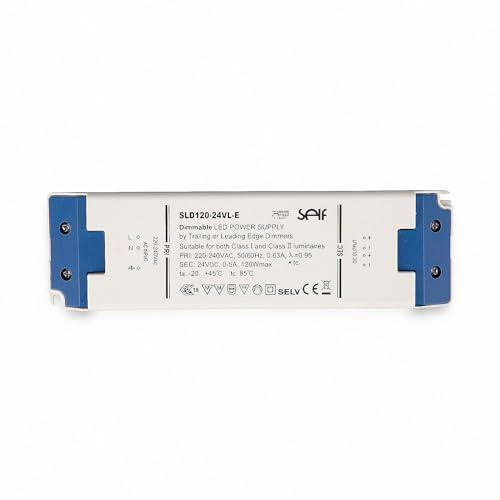 SLD120-24VL-E - Fuente de alimentación LED Triac regulable SELF SLD120-24VL-E 24 V/DC/0-0,2 A, 0,2 A, 120 W, IP20, regulable, transformador LED para iluminación LED