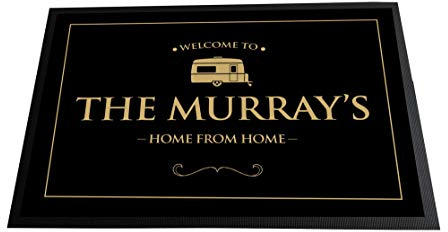 Artylicious Personalised Caravan gold printed Door mat 60 x 40cm, non slip base mat, home from home
