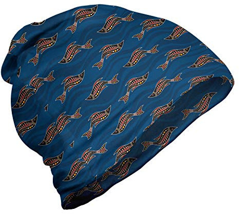 ABAKUHAUS Fisch Unisex Beanie, Aboriginal Wasserkunstwerk, Wandern im Freien, Night Blue Rust