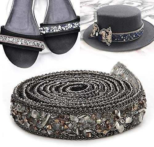 Cinta de Cristal Perlado Hotfix, Decorativa con Relleno de Grava, 1,5 cm x 1 Metro, Gris, para Ropa, Bolsos, Zapatos, Decoración de Bodas