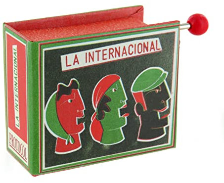 Spieluhr/Spieldose/Musikdose/Musikbox mit Handkurbel in Form eines illustrierten Pappbuchs mit 18-Ton-Spielwerk - Die Internationale (Pierre Degeyter)