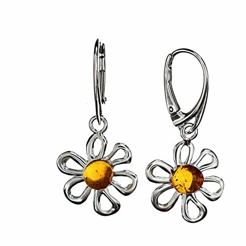 Pendientes de plata 925000 rodiada y ámbar de Artisana.