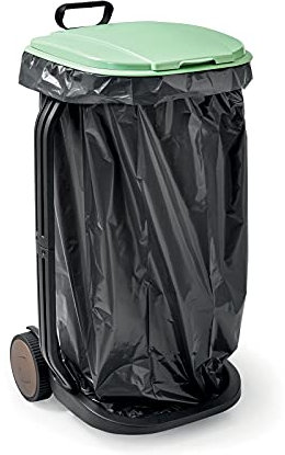 G.F. SRL Carrello Portasacco RECO, in PLASTICA RICICLATA, per Foglie, Raccolta Differenziata, con Coperchio, Ruote, Made in Italy