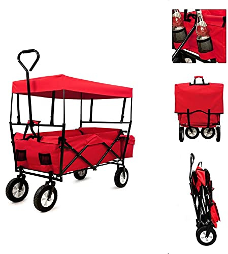 ECOVELO' CARRELLO A MANO PIEGHEVOLE DA SPIAGGIA MAX 80KG CON TETTUCCIO CARRETTO DA GIARDINO RICHIUDIBILE PER CAMPEGGIO