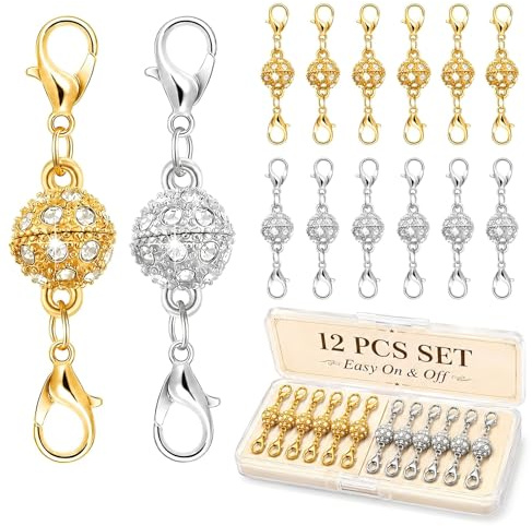 12Pcs Magnetic Necklace Clasps Labstor for Jewellery Making, Magnet Extender Clasps for Bracelet Necklaces Anklet Chain Fasteners Clasps for DIY Anniversary Gold & Silver