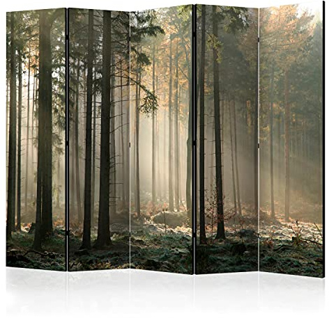 murando - Paravent Raumteiler Wald, 225x172 cm, 5-teilig, Wohnzimmer, Büro | Mobiler Sichtschutz, sofort einsatzbereit, Holzrahmen, ideal fürs Wohnzimmer oder Büro, geruchsneutral, lichtbeständig