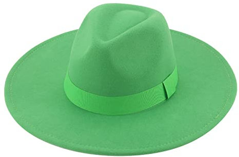 QBQZXAOSOWH Fedora Trilby Fedora-Hüte Für Damen 9,5 cm Breite Krempe Kleid Herren Mützen Filzhut Panama Kirche Hochzeitsband Band Herrenhut 56-58 cm Grasgrün