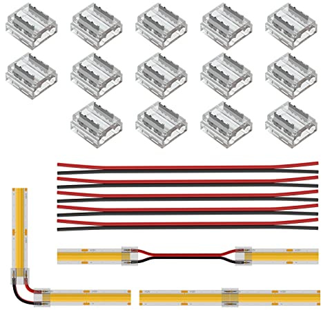 BTF-LIGHTING FCOB COB 8mm 0.31in Connector Kit 19Stück | 14 pcs Transparent Connector 5 pcs 15cm 20AWG Verlängerungskabel für spaltfreies Löten und FCOB Eckverbindungen