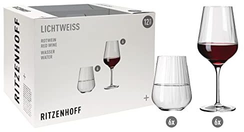 Ritzenhoff 6111009 Set de verres à vin rouge et à eau - série Sternschliff - 12 pièces pour 400 ml, stylé - Made in Germany