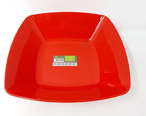 Foglish Home & Garden 4 x Eco Plastic Large Square Bowls 24cm Pastel Colours Party Picnic Reusable (Red)