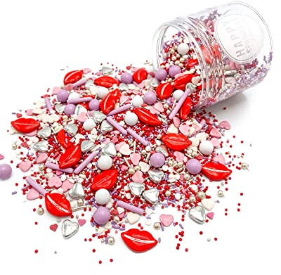 Happy Sprinkles P.S. I Love You Streusel - Liebes Deko - 90g | Romantischer Streuselmix mit Schokolade und Herzen, für Torten, Cupcakes und Kekse, ideal für Valentinstag