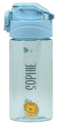 EASY2NAME Personalised Drinking Bottle for children – leak-proof children's drinking bottle with straw – 100% BPA-free – robust bottle for boys and girls – dishwasher safe – 450ml - (Light Blue)