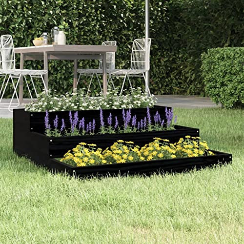 Tidyard Fioriera a 3 livelli Tavolo da coltivazione Arriate di scala per coltivazioni piante fiori per giardino terrazzo esterno in legno massello di pino nero 78 x 78 x 27 cm