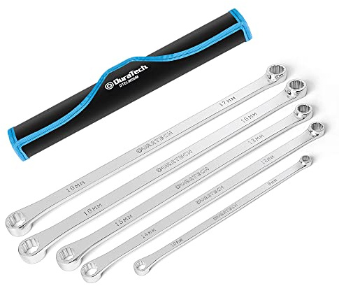 DURATECH 5-Piece Extra Long Wrench Set, Double Box End Wrench Set, 0 Degree Offset, Metric, CR-V Steel, 8mm, 10mm, 12mm, 13mm, 14mm, 15mm, 16mm, 17mm, 18mm, 19mm, Organized in Rolling Pouch