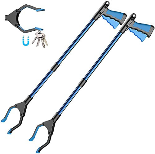 YAUNGEL 2 Stück Faltbare Greifer mit magnetischer Spitze,Müllzange,81 cm Langer Greifzange,90° Drehbarer Kopf für die Müllabfuhr,Garten Greifer,Greifzange fur Senioren