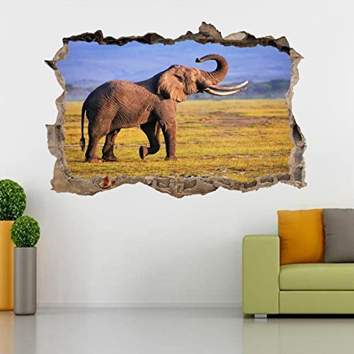3D Broken Wall Stickers Elephant Smashed Wall Sticker Decal Home Decor Art Mural Animals 55x80cm