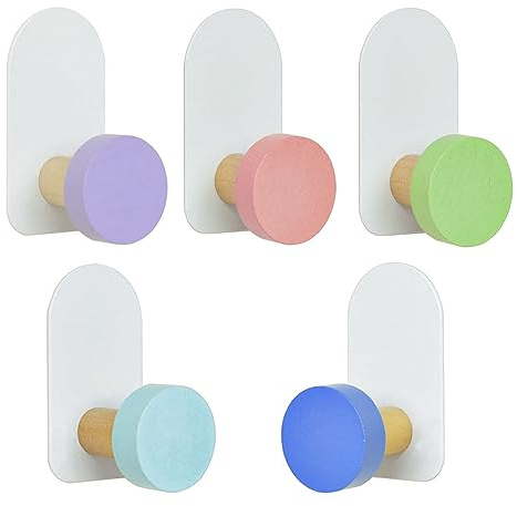 Zasiene Wandhaken 5 Stück - Bunte Kleiderhaken, Mini-Wandhaken, Selbstklebend, Handtuchhaken, Garderobenhaken