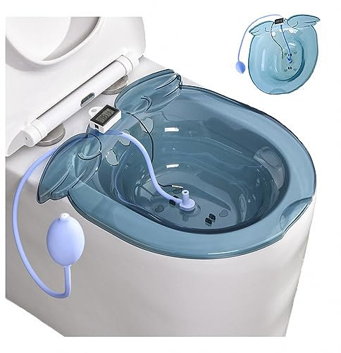 AXTMR Sitzbad für Toilette mit Thermometer, hockfreies Sitz-Toilettensitz-Waschbecken mit Spülung, Bidet-Schüssel mit Überlauf,Blue,39 * 41cm