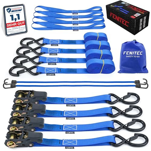 FENITEC Spanngurte mit Ratsche und Haken 1000 KG Bruchlast 500 KG Tragkraft -12-TLG. 5m 25mm - EN12195-2 - Zurrgurte mit ratsche Motorrad Spanngurte zur Ladungssicherung Umzüge Anhänger Quad