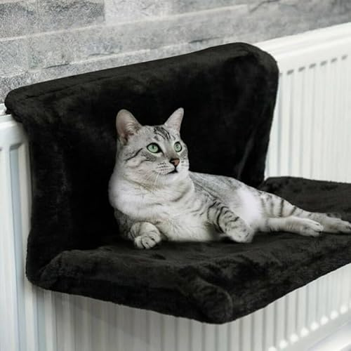 Aggloz | Warm & Cosy Pet Radiator Bed, Fleece Cat Hammock With Washable Cover, Hanging Radiator Bed, Easy to Install (BLACK)