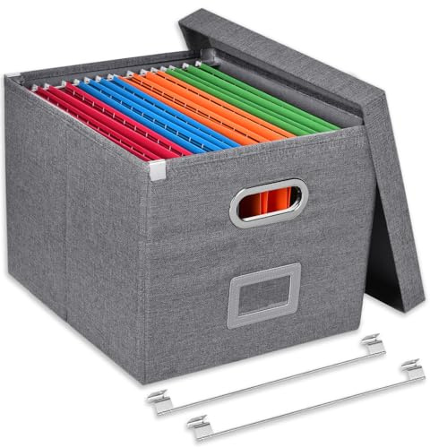 Umtiti A4-Size File Organizer Box with Lid（Folders not included. File Folder Storage, Easy Slide Durable Hanging File Box for Office/Decor/Home,Dark Gray.S-UK-NEW