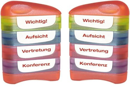 TimeTEX - Perpetuum Siebdruck-Stempel 4-in-1 Wichtig | Wiederbefüllbarer Lehrerstempel für die Schule | 40x10 mm | ca. 5000 Stempelabdrücke | Stempelfarbe: rot