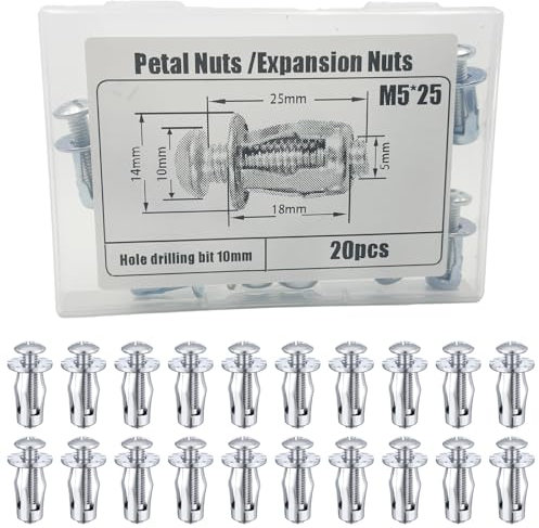 Coffee Life Plus®20 Stück Expansion Screw Petal Nuts,Jack Nuts,M4,M5,M6,M8Dünne Befestigungen Dübel,Hohl-Befestigungsmaterial Screws Assembly (M5*25MM(20PCS))