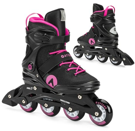 ATTABO Cyclone Fitness pattini in linea da donna, taglia 36 EU, guscio semi-rigido in TPR, cuscinetti ABEC-7 e ruote PU-82A, diametro 76/80 mm, chiusura tripla, freno TPR, comfort, stabilità, nero