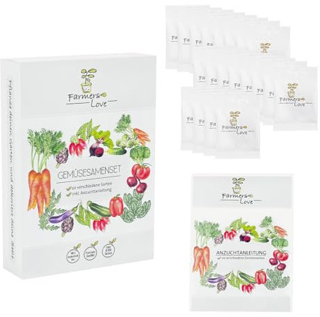 Gemüsesamenset | 20 ausgewählte Sorten | Anzuchtset für Gemüsepflanzen | Geschenkset | Saatgut für Küche, Balkon, Garten oder Hochbeet | inkl. detailierter Anzuchtanleitung | von Farmers Love