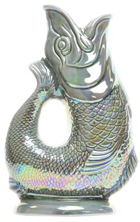 The Original Gluggle Jug - Dark Grey Lustre Glug Jug in XL, 28cm 1.4L - Gug Glug Fish Shaped Jug - Decorative Glugging Water, Cocktail, Wine & Gin Pitcher, Decanter or Vase - Hand Made in Britain