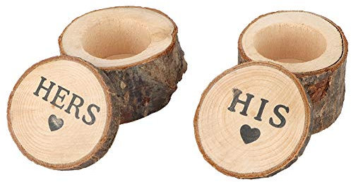 TYCIONG 2 Stück Hölzerne Ring-Aufbewahrungsbox für Hochzeitszeremonie, Holz-Ringhalter, Rustikaler Ring-Organizer, Schmuckhalter, Aufbewahrungsbox (Für Sie und Ihn)