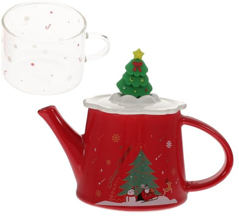 KICHOUSE 1set Christmas Teapot Set of Ceramic Teapot Cup Christmas Tree Design for Home Office Outdoor and Picnic High-Grade Material Convenient Storage