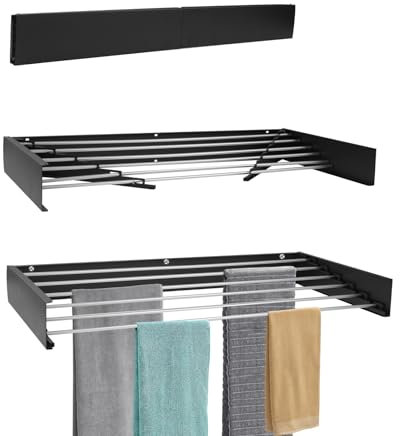 Sinbide Séchoir à Linge Mural, Étendoir à Linge Rétractable, Séchoir à Linge Pliable pour Intérieur et Extérieur, Economiseur d'espace Design Compact et Élégant (Noir, 100cm)