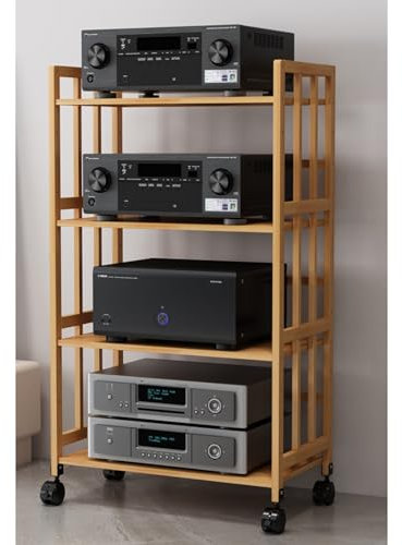 Moderno supporto TV in legno con supporto mobile per giradischi a 4 livelli, rack audio a torre per 20 lettori da 31 pollici, ideale per soggiorno o ufficio (colore: 123 cm (H) Dimensioni: 70 cm (L))