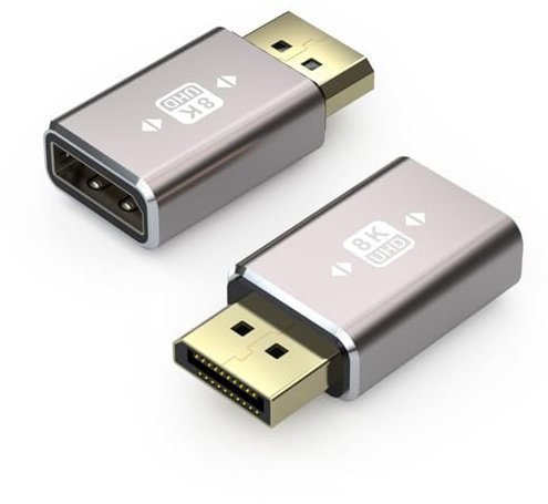 Paquete de 2 adaptadores DisplayPort, 8K DP macho a hembra, compatible con 8K a 60Hz y 4K a 120Hz, compatible con HDTV, monitores, laptop, proyector