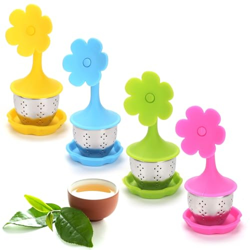 Infusor De Té De Acero Inoxidable Y Silicona,Infusor De Té,Hoja De Té Colador De Té,4 Piezas Infusores De Té De Silicona,Infusionador De Te Silicona,Filtro Té Colador Te De Acero Inoxidable Y Silicona